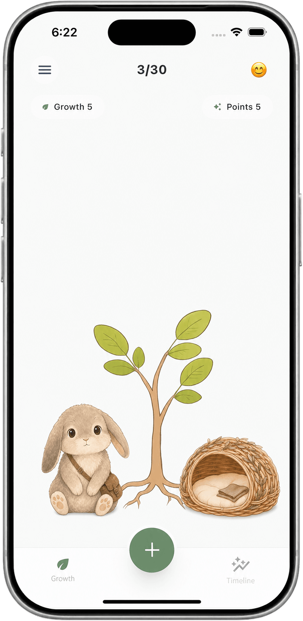 UnderTree app home — Mila beside your growing tree