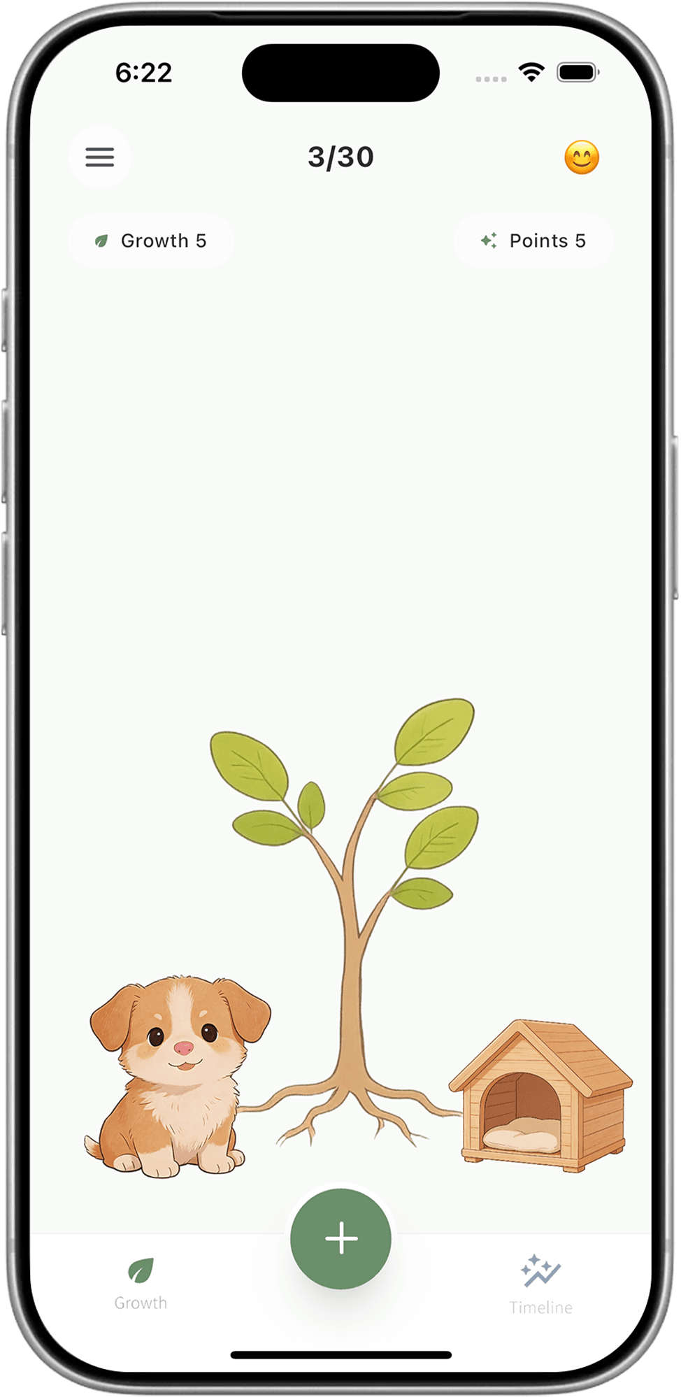 UnderTree app home — your growing tree and pet companion